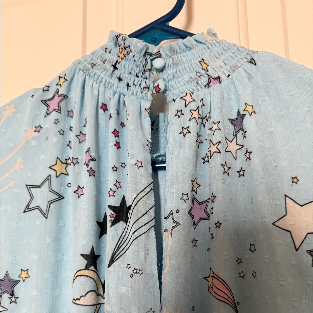 Torrid blue clipdot blouson mock neck stars mini dress women’s plus size 2 - Picture 8 of 10